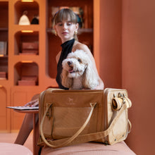 Noah & Paw TSA-approved soft pet carrier for airline travel in faux leather, camel