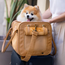 Noah & Paw TSA-approved soft pet carrier for airline travel in faux leather, camel