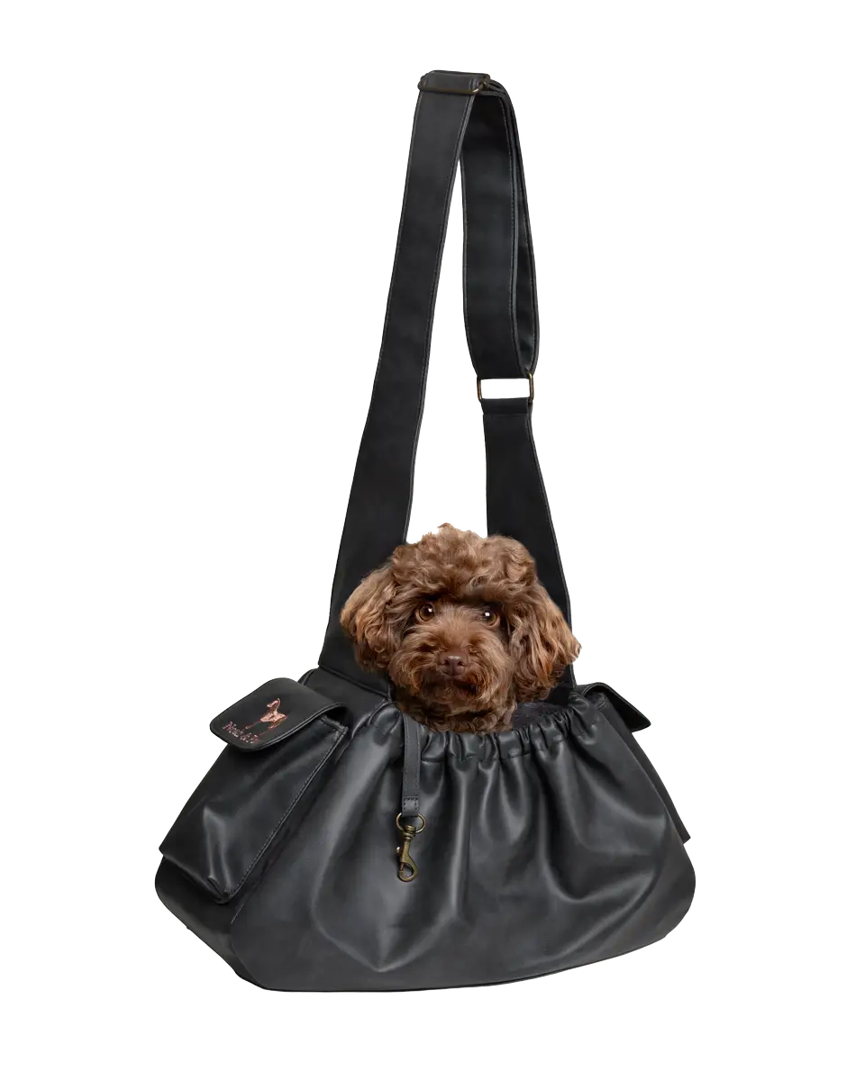 Dog Sling Carrier Black Leather - Ruffle