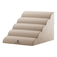 Noah & Paw 27-inch extra wide dog ramp stairs in faux leather, beige, 5 steps
