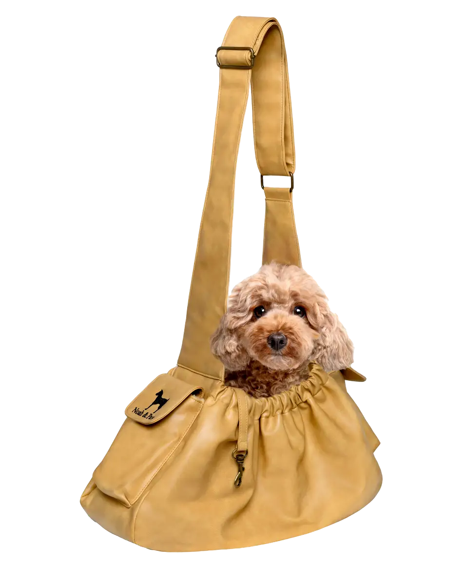 Dog Sling Carrier Beige Leather - Ruffle